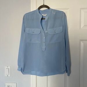 Worth Blue Button Up Shirt 100% Silk Feminine Size XS
